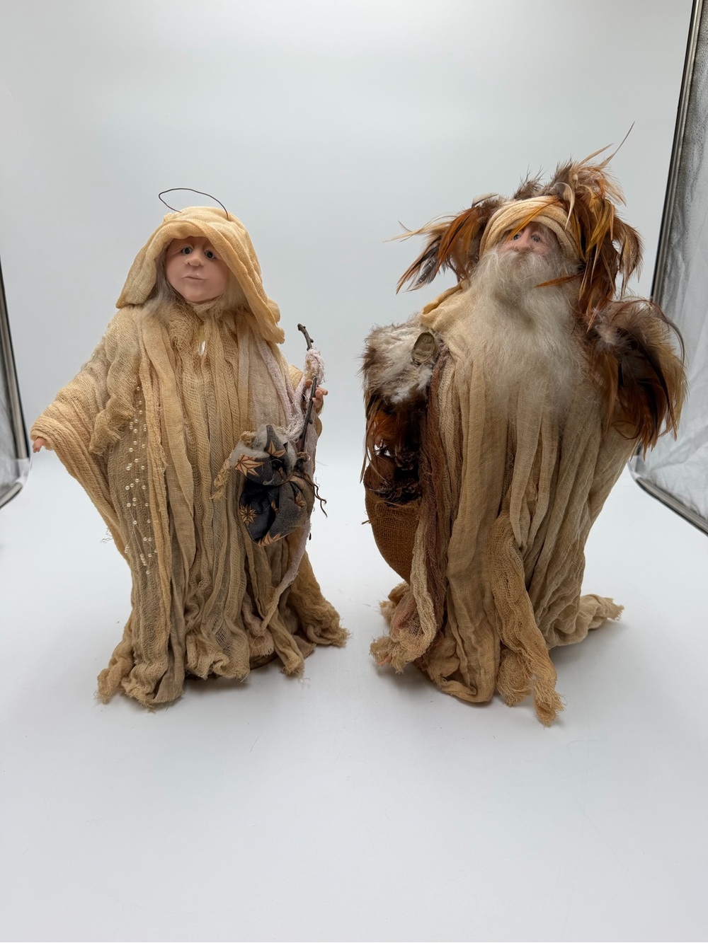 Jackie Austin Deva Dolls Pair Signed 1994 16” Kindred Spirit OOAK Folk Art